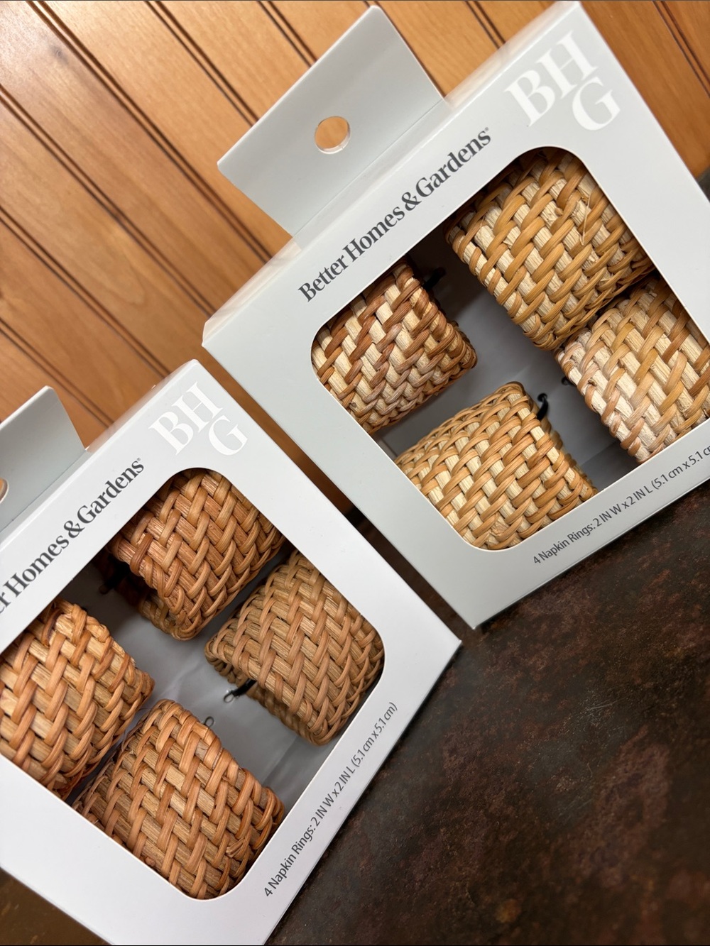Better Homes & Gardens Woven Rattan Napkin Rings - Natural Tan—Lot of 2 Boxes